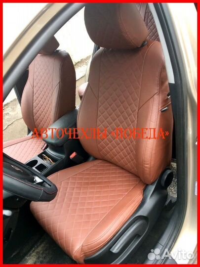 Чехлы Kia Sportage 4 из экокожи коричневые Ромб