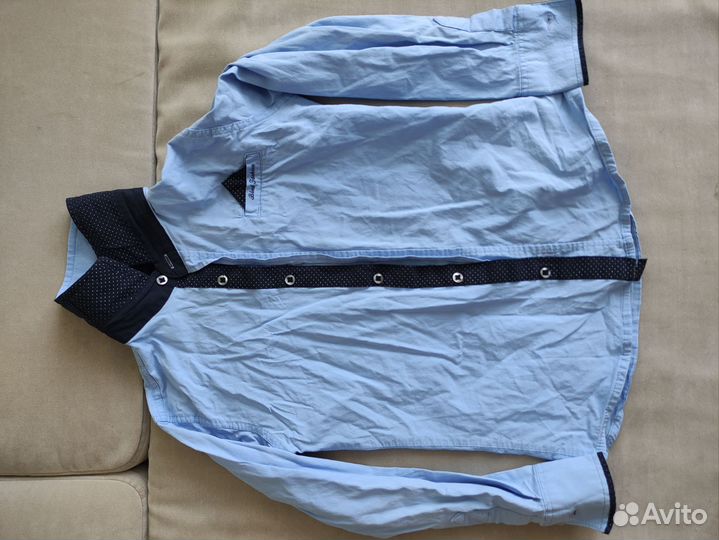 Рубашка белая, голубая 122