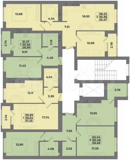 2-к. квартира, 58,3 м², 9/10 эт.