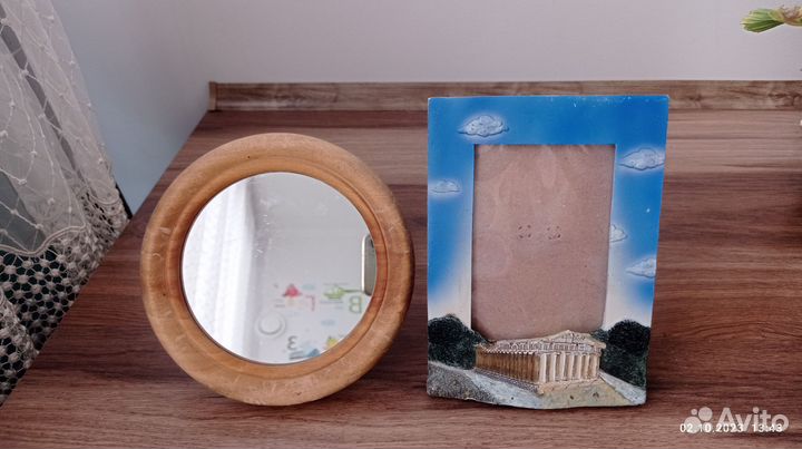 Зеркало настольное круглое, декор, рамка для фото