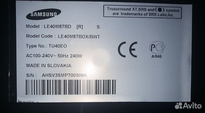ЖК Телевизор Samsung le40m87bd на запчасти