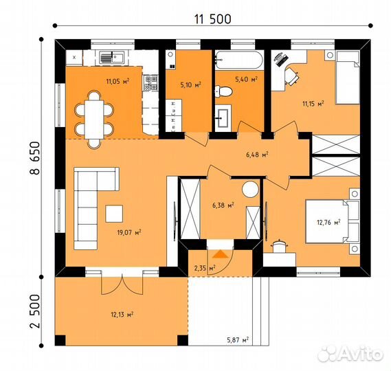 Дом из газобетона на 92 м² по проекту A-92/2