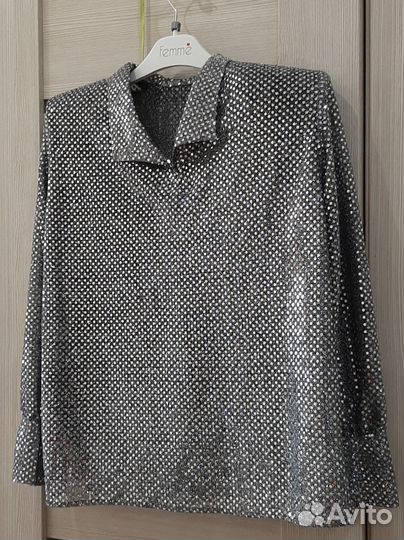 Рубашка для бальных танцев с серебряными пайетками