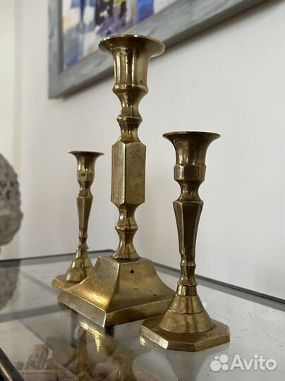 Картина антикварная масло, подсвечник латунь