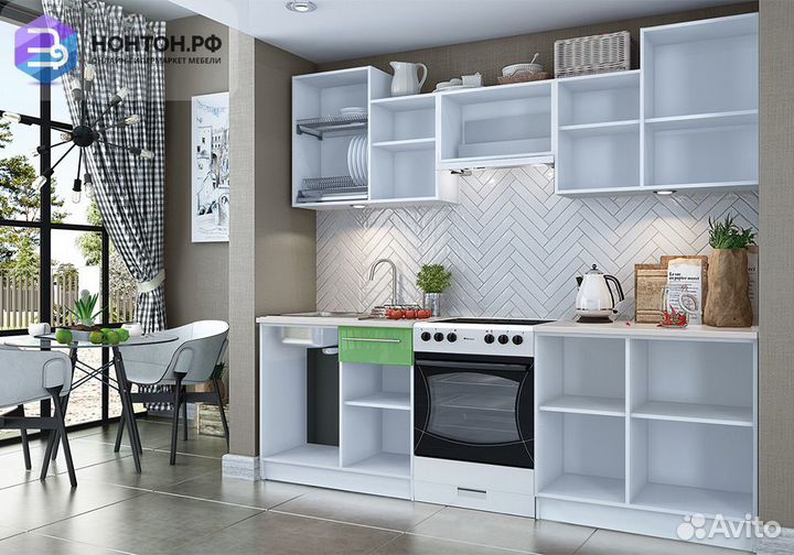 Кухня Бланка белый / зелёный однотонный