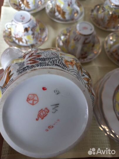 Лфз Золотая ромашка, кобальт тарелки, вазы