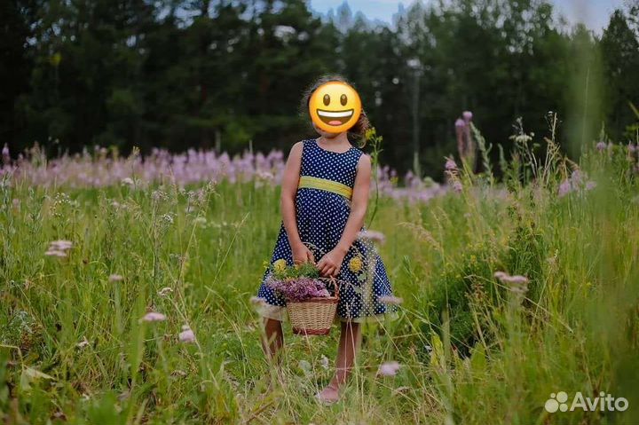 Пышное платье синее в горох