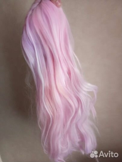 Парик белый розовый аниме косплей длинный