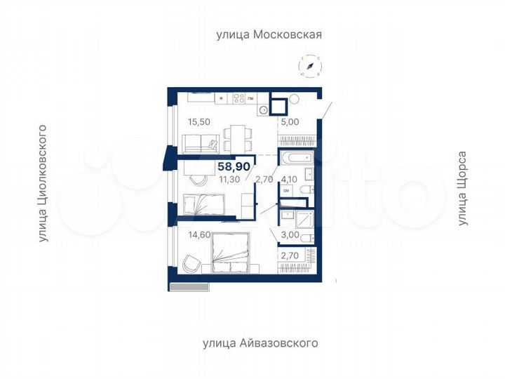 2-к. квартира, 58,9 м², 15/30 эт.