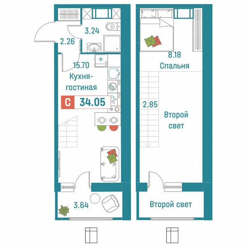 Квартира-студия, 34,1 м², 13/18 эт.
