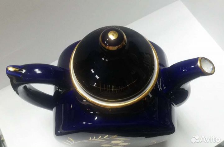 Заварочный чайник Гжель кобальт позолота