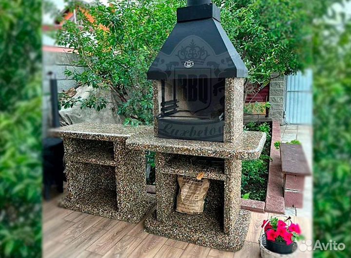 Барбекю зона из натурального камня