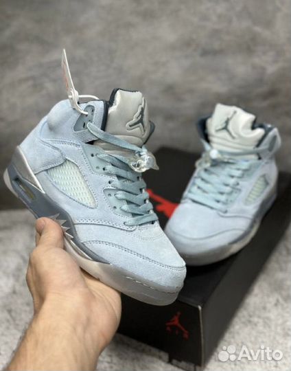 Кроссовки Nike Air Jordan 5 голубые высокие