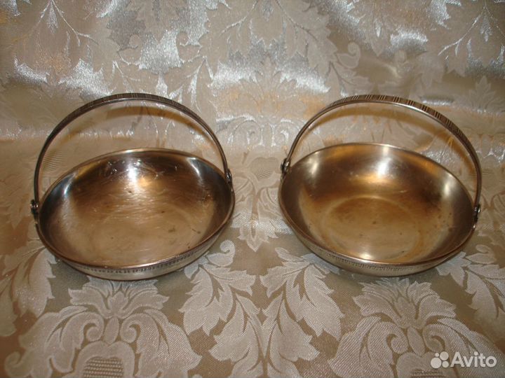 Салфетницы,розетки Мельхиор, серебрение,скань СССР