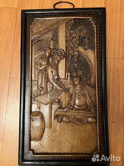 Две картины резьба по дереву Китай антиквариат