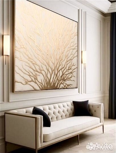 Картина в интерьер. Картина золотая поталь дерево