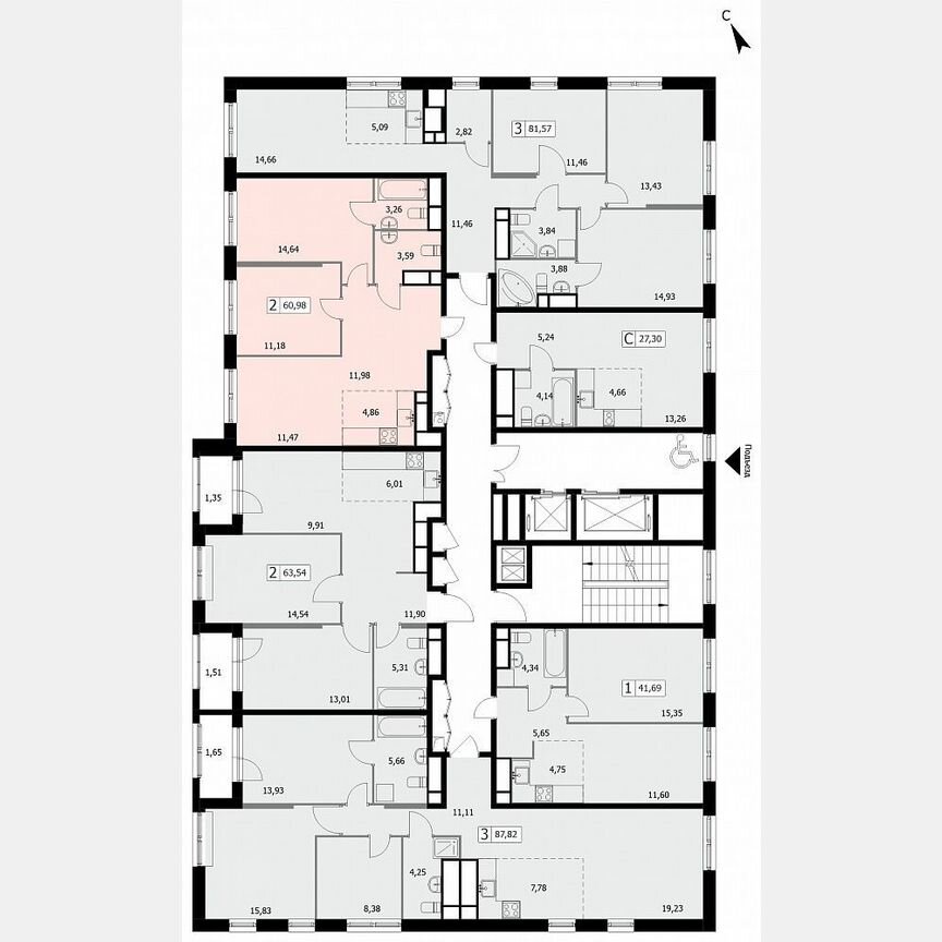 2-к. квартира, 61 м², 11/19 эт.