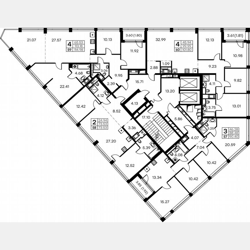 3-к. квартира, 91,2 м², 17/19 эт.