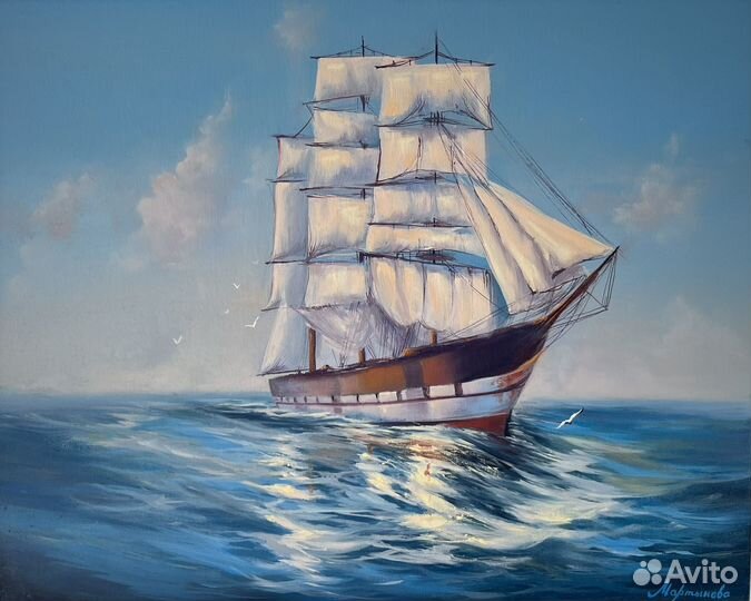 Картина маслом корабль в море