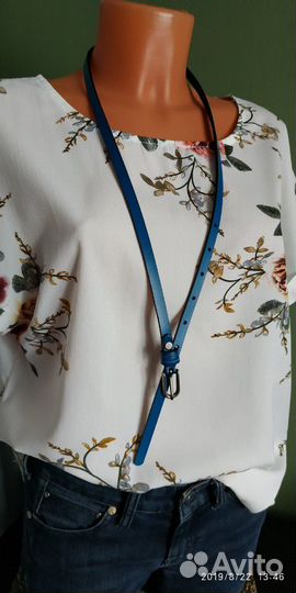 «Ремень из натуральной кожи голубого цвета»