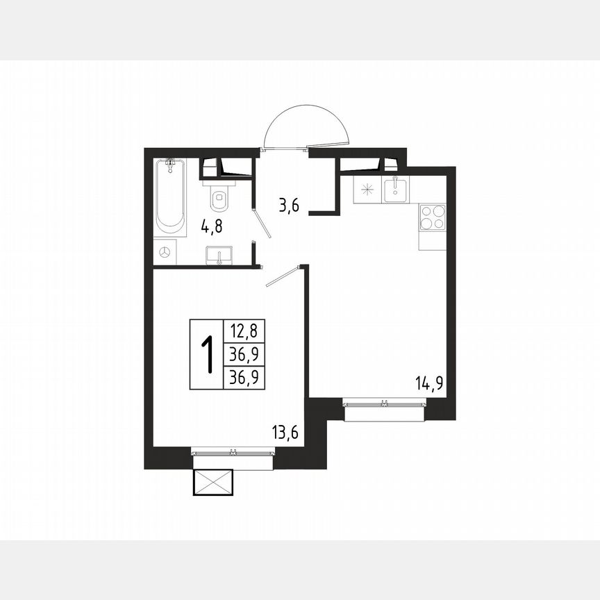 1-к. квартира, 36,9 м², 1/10 эт.