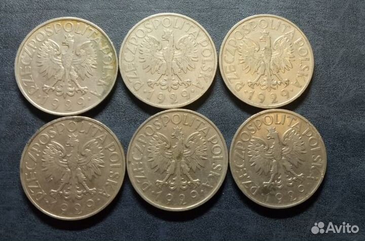 Монеты 1 злотый 1929 Польской республики