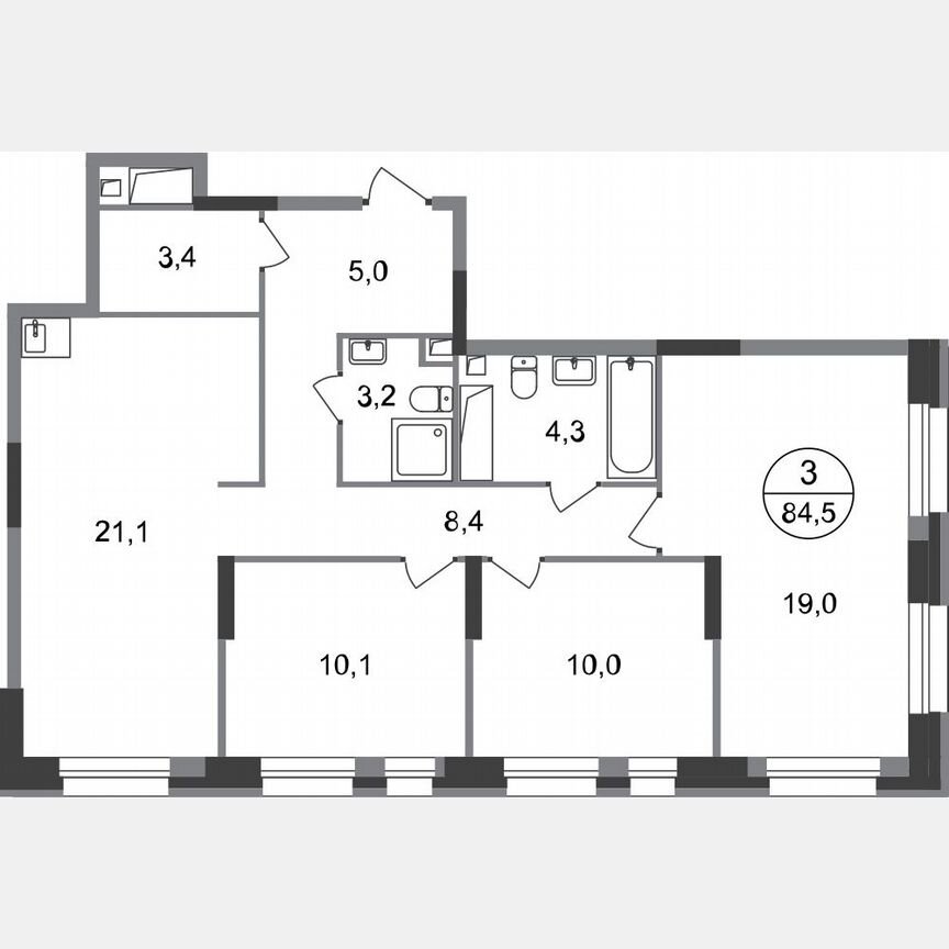 3-к. квартира, 84,5 м², 16/20 эт.