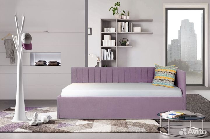 Детская мягкая кровать София угловая полоса с пм