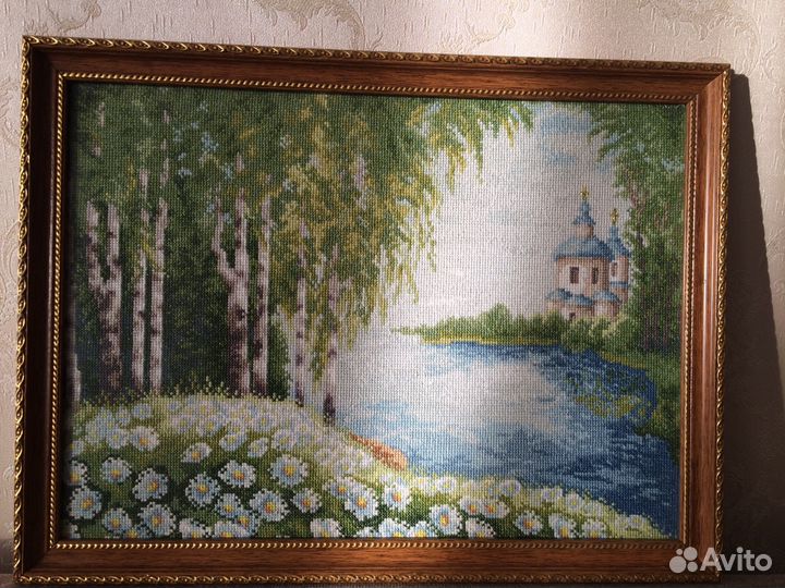 Ручная вышивка, картина «Ромашковый луг»