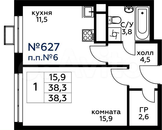 1-к. квартира, 39,3 м², 17/21 эт.