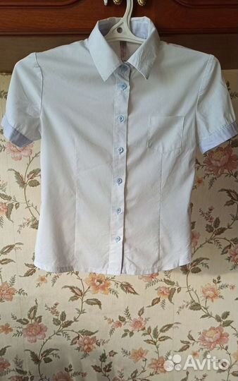 Блузка белая с коротким рукавом на рост 134-140
