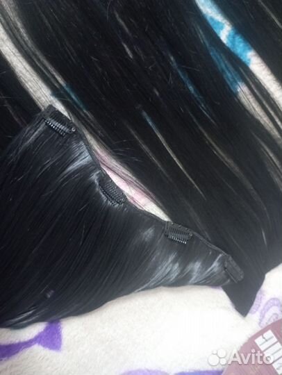 Волосы на заколках натуральные черные