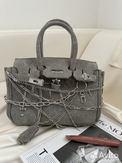 Винтажная джинсовая сумка в стиле birkin