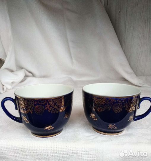 Чашки. 2 шт. Кобальт. Позолота. лфз.Кружево.Винтаж