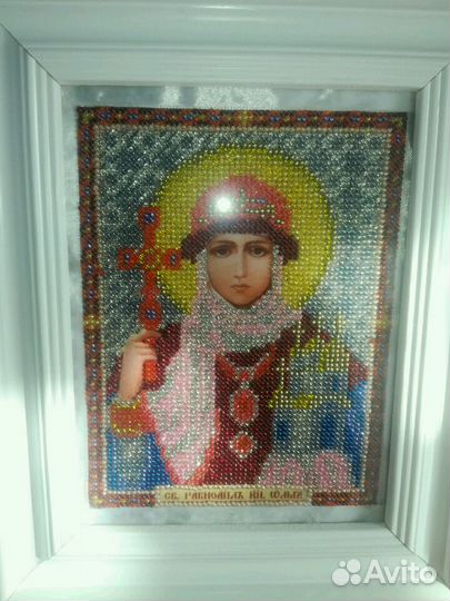 Икона,Св.кн. Ольга, ручная работа, бисер