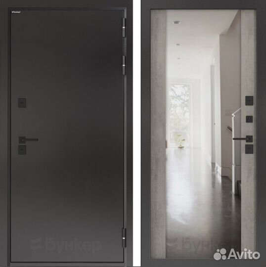 Дверь термо букле с зеркалом Бетон