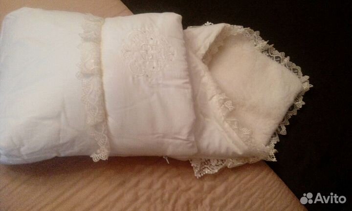 Конверт с одеялом из овчины для выписки и прогулок