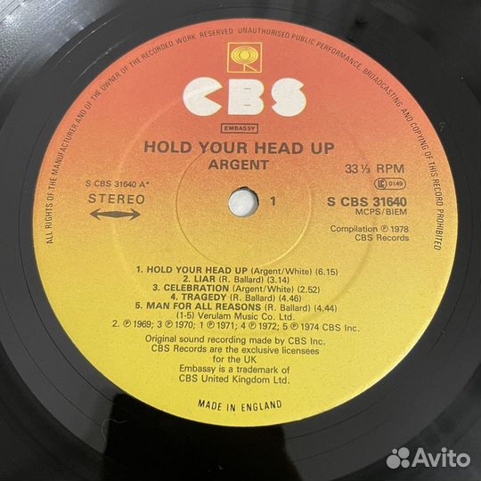 Argent - Hold your head up UK