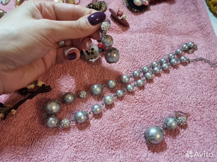 Серьги серебро с жемчугом, камни