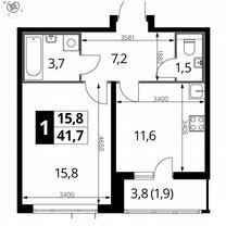 1-к. квартира, 41,7 м², 3/25 эт.