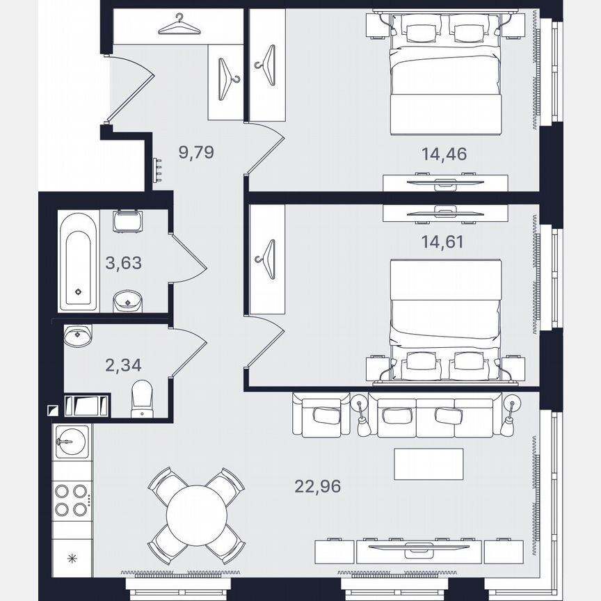 3-к. апартаменты, 67,8 м², 10/24 эт.