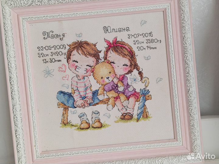 Картина детская метрика вышивка - девочка