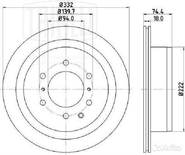 Диск тормозной задний d332 trialli DF 117408