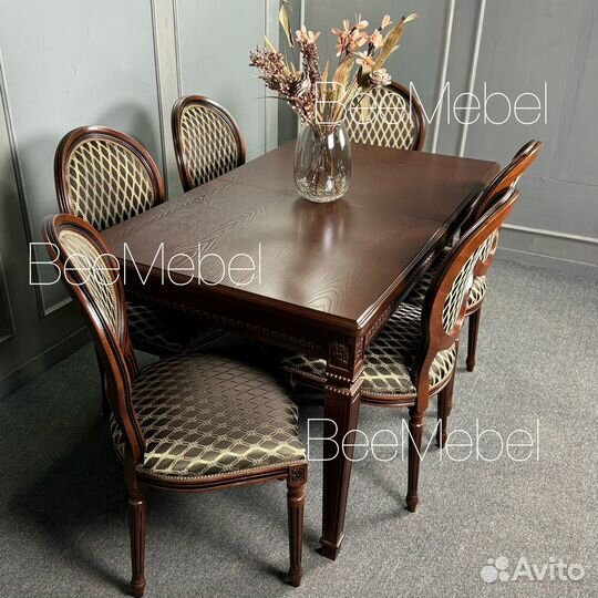 Обеденная группа,стол и 6 стульев медальон арт 479