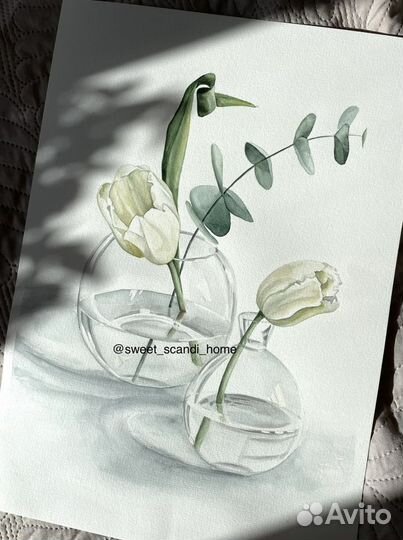 Цветы акварелью картина подарок