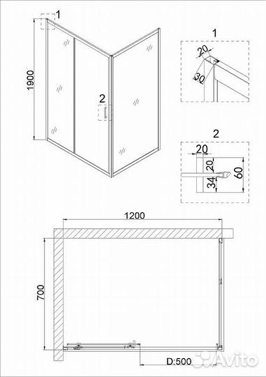 Душ. уголок Niagara 120x70 Хром ng-62-12a-a70