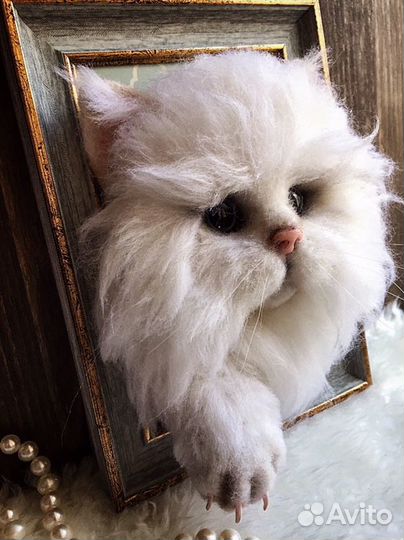 Картина панно объемная (кот валяние)