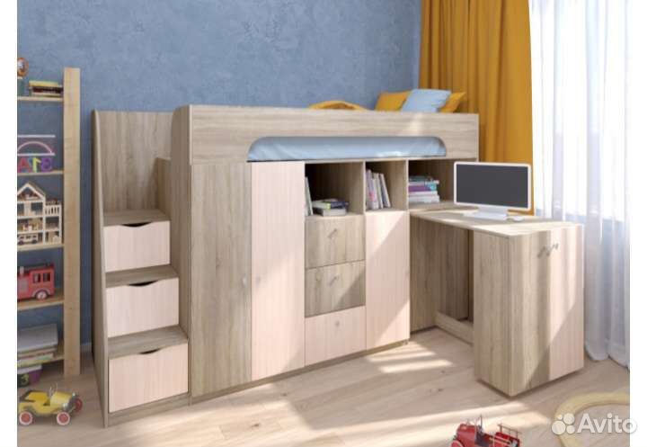 Кровать детская: чердак, двухъярусная, домик