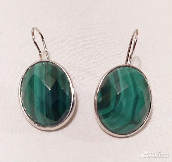 Серьги и кольцо с малахитом, 925(кт)