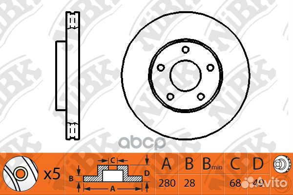 Диск тормозной передний NiBK RN1180 Толщина-28м